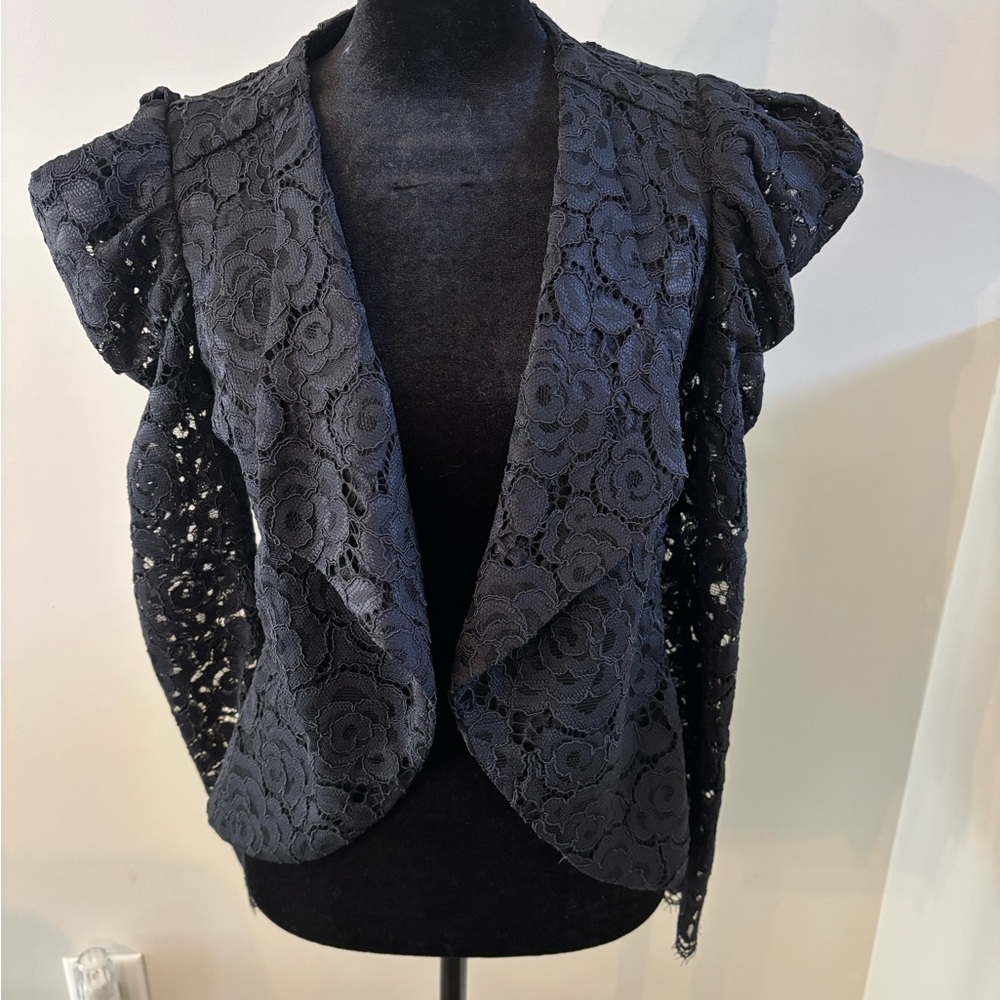 Black Floral Lace bebe Waterfall Jacket. Brand New.